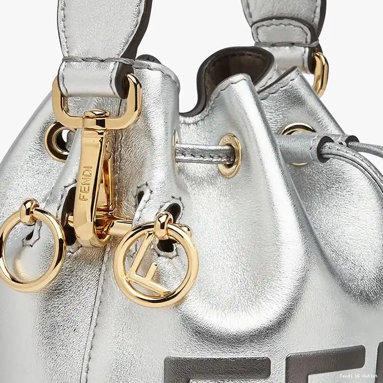 Vintage HOT Bag Mini Fendi In ROMA Tresor Bucket Leather Silver Logo Calf Mon 0617